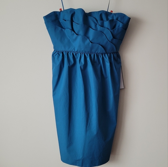 NWT J. Crew Special Occasions Samantha Scalloped Bodice Strapless Dress Blue - Picture 4 of 16